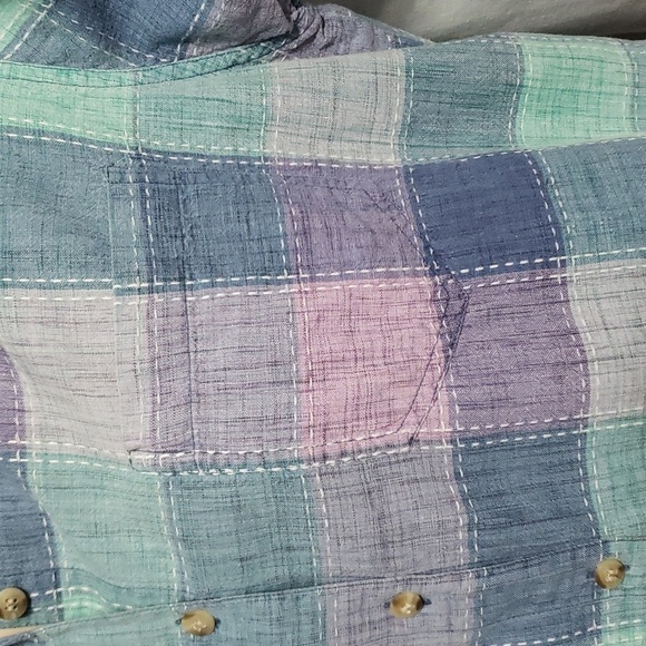 Keren Hart. Teal/Blue/Purple/Pink Plaid; Button up; Short Sleeve Top Size XL EUC - Picture 5 of 15